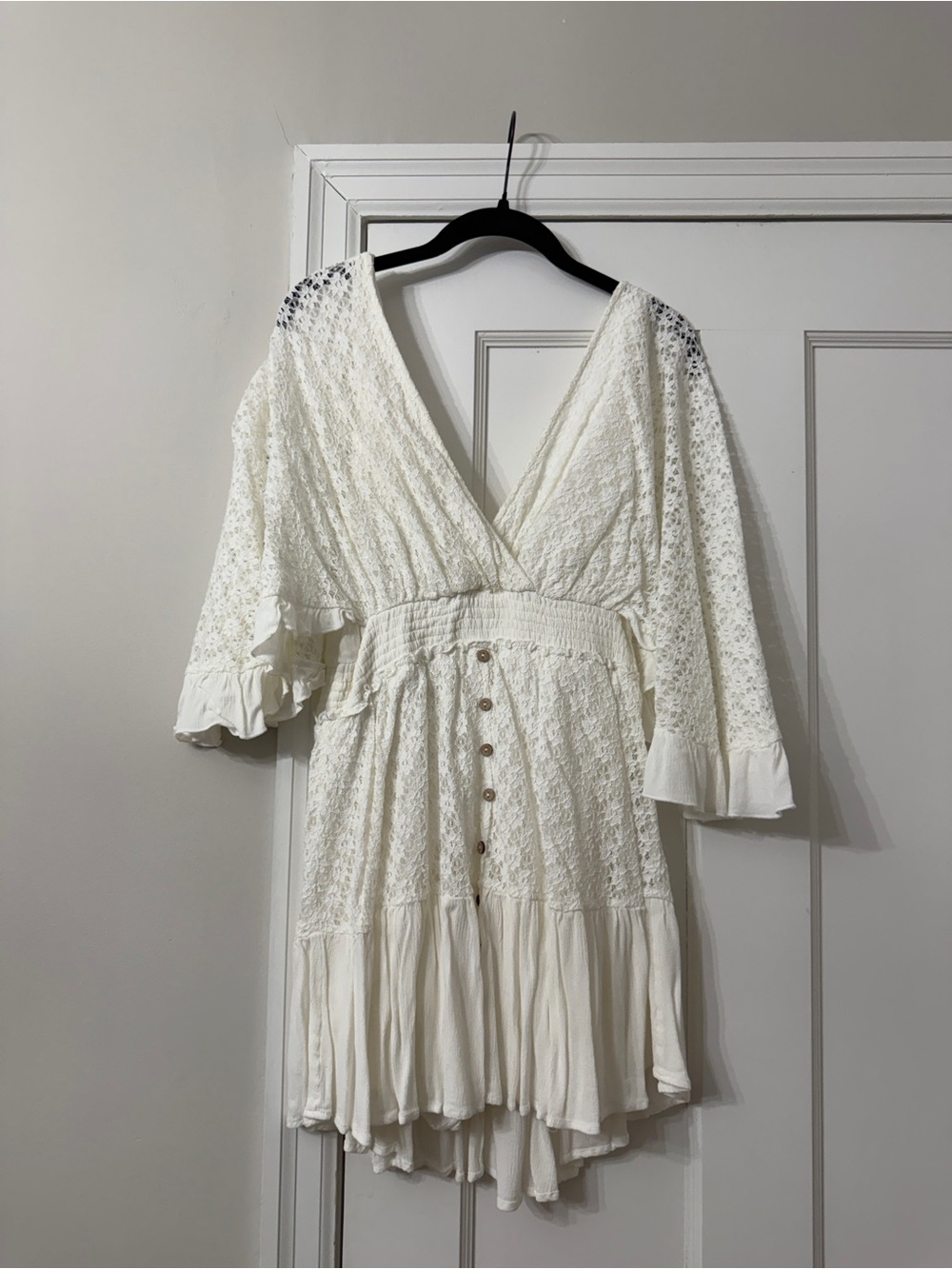White Lace V-Neck Button-Front Women's Romper